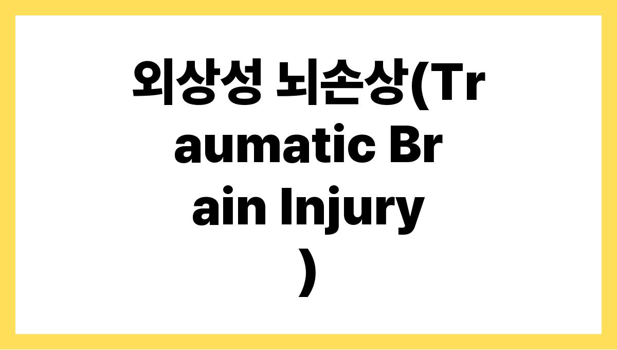 외상성 뇌손상(Traumatic Brain Injury)